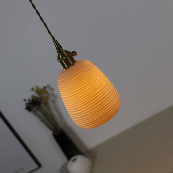Nordic Japanese Ceramic Brass Oval Pendant Light