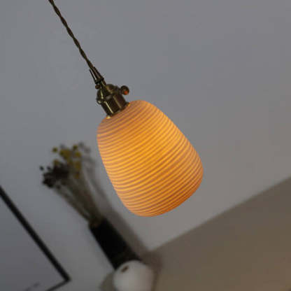 Nordic Japanese Ceramic Brass Oval Pendant Light