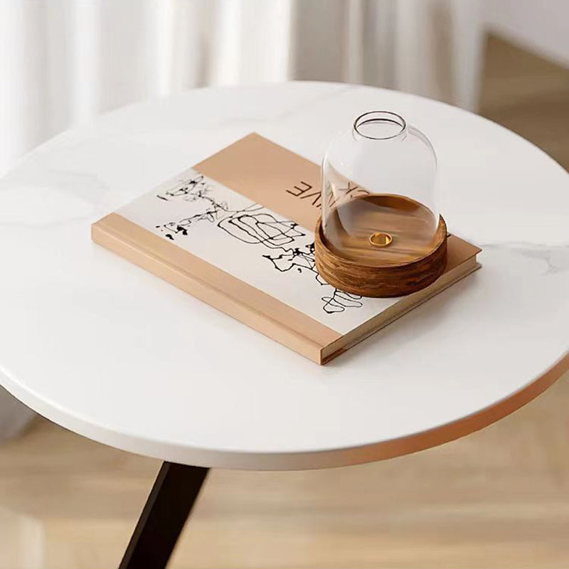 Scandinavian Round Rock Slab Iron Coffee Table — White