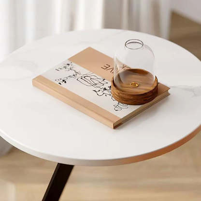 Scandinavian Round Rock Slab Iron Coffee Table — White