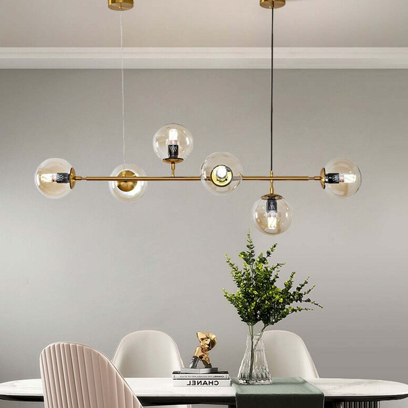 Minimalist Long Glass Globe Island Chandelier