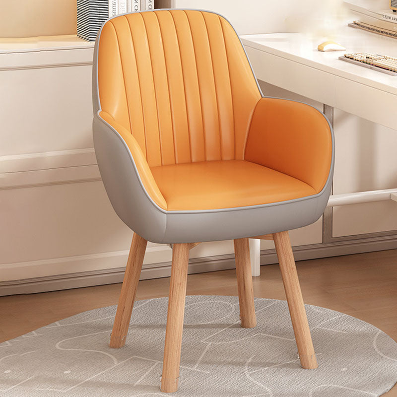 Nordic Curved Leather Wood Swivel Desk Chair