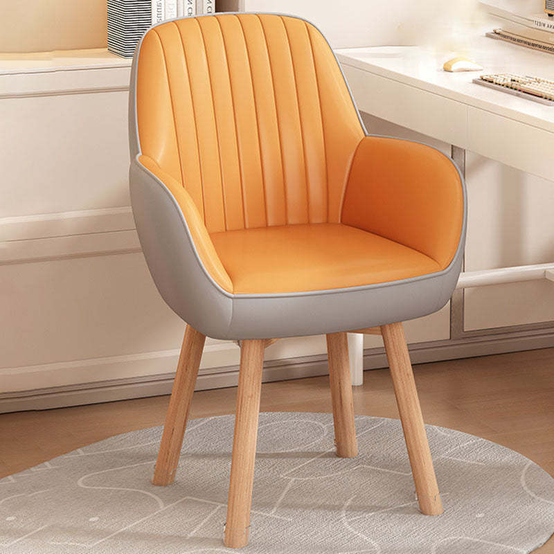 Nordic Curved Leather Wood Swivel Desk Chair
