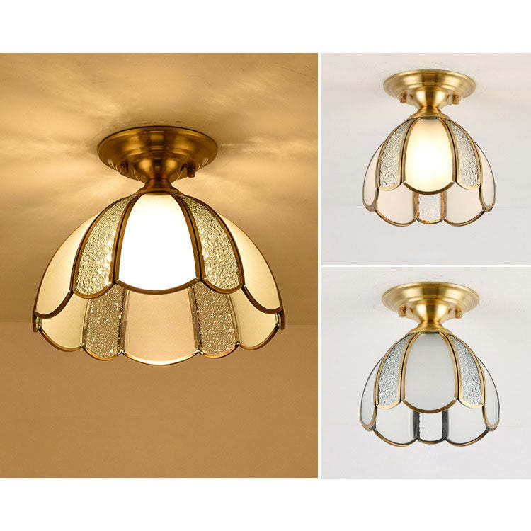 European Brass Glass Cone Ceiling Light