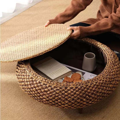 Japanese Oval Rattan Woven Wood Coffee Table