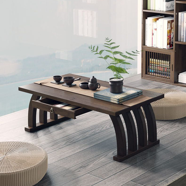 Traditional curved end wood bamboo end & side tables — 27.6" L x 14.6" W x 12.2" H