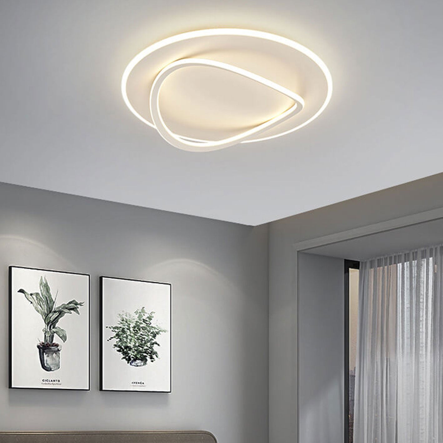 Nordic round oval black flush mount lighting — Small (12"H / Warm White (3000K) / White