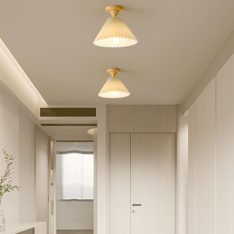 Japanese Log Pleated Umbrella Cone Ceiling Light