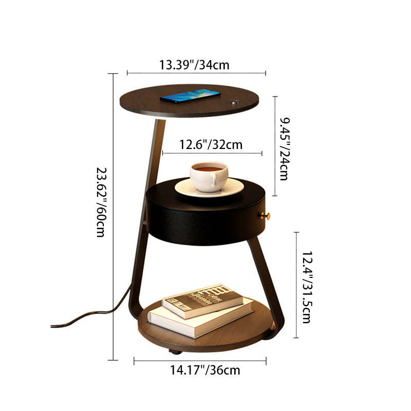 Nordic Walnut Nightstand With Wireless Charging — With Mobile Phone Wireless Charging / Walnut - Wood Color & Silver / Infinitely Dimmable - 110V-120V For US/CA