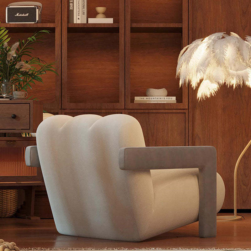 Retro Striped Velvet Wood Accent Chair — Green + Khaki Armrest