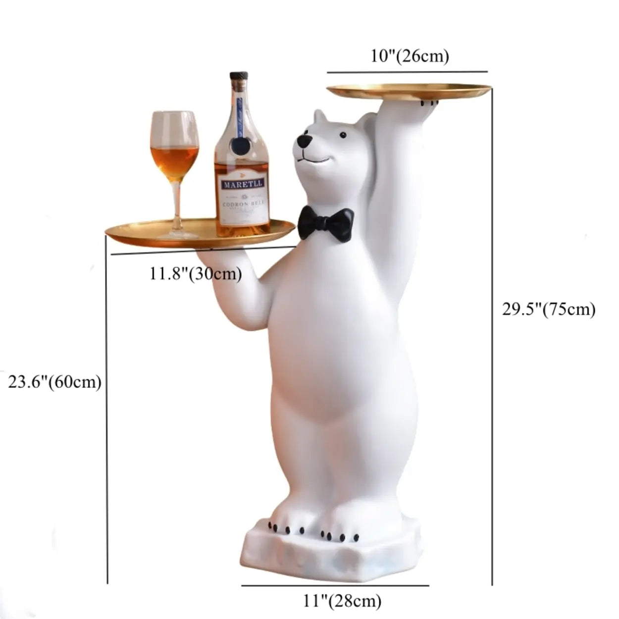 Abstract Bear Resin Gold-Tray White Side Table