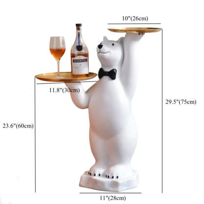 Abstract Bear Resin Gold-Tray White Side Table