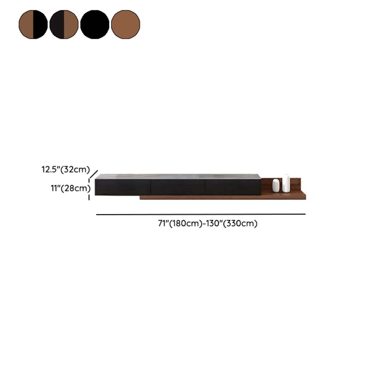 Walnut-Black Stone Rectangle Long TV Stand