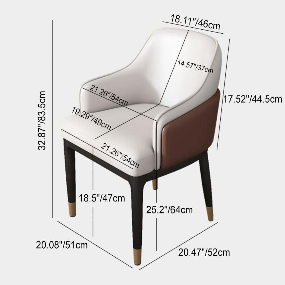 Modern Iron Leather Dining Chair with Armrest Backrest — White