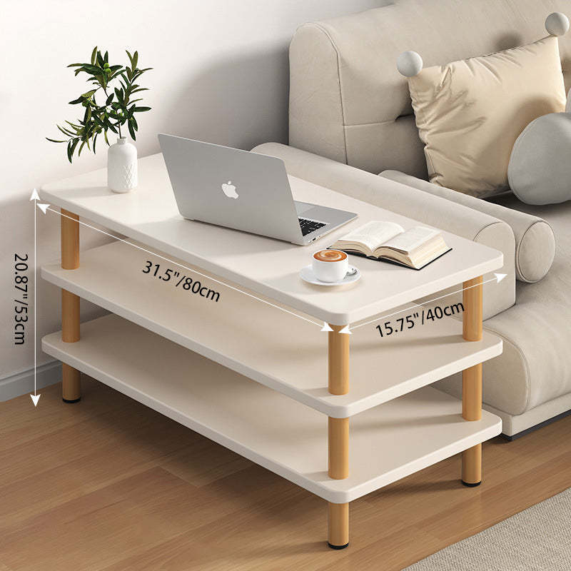 Japanese Wood Rectangular 3-Tier End Table