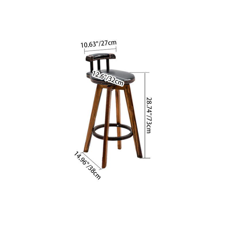 Retro Leather Wood Swivel Bar Stool — Black