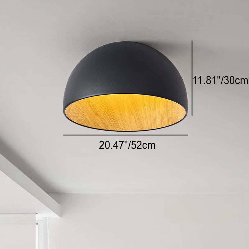 Minimalist Wooden Bowl Iron LED Flush Mount Light