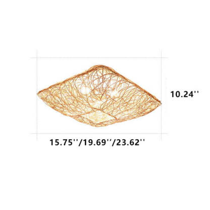 Modern Rattan Nest Square 3-Light Flush Ceiling Light