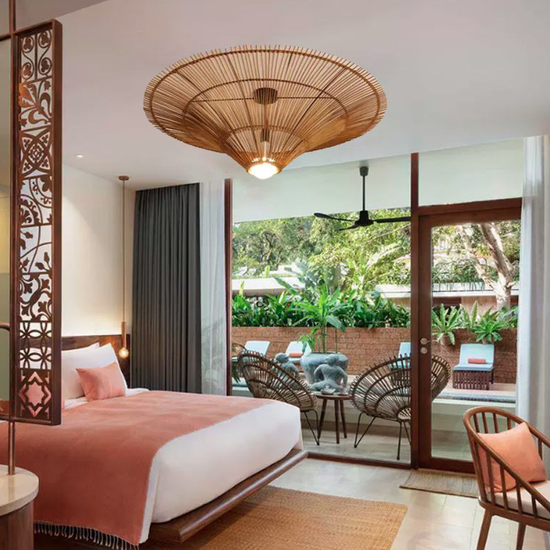 Japanese Rattan Woven Hat Ceiling Light