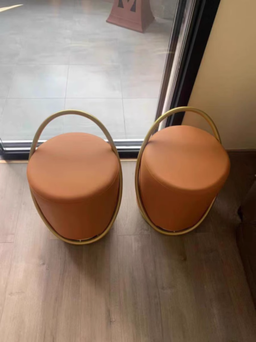Nordic Cylinder Iron Leather Vanity Stool
