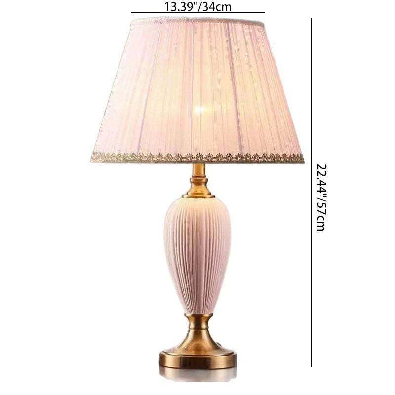 European Pleated Fabric Ceramic Column Lamp — Blue / 110V-120V For US/CA