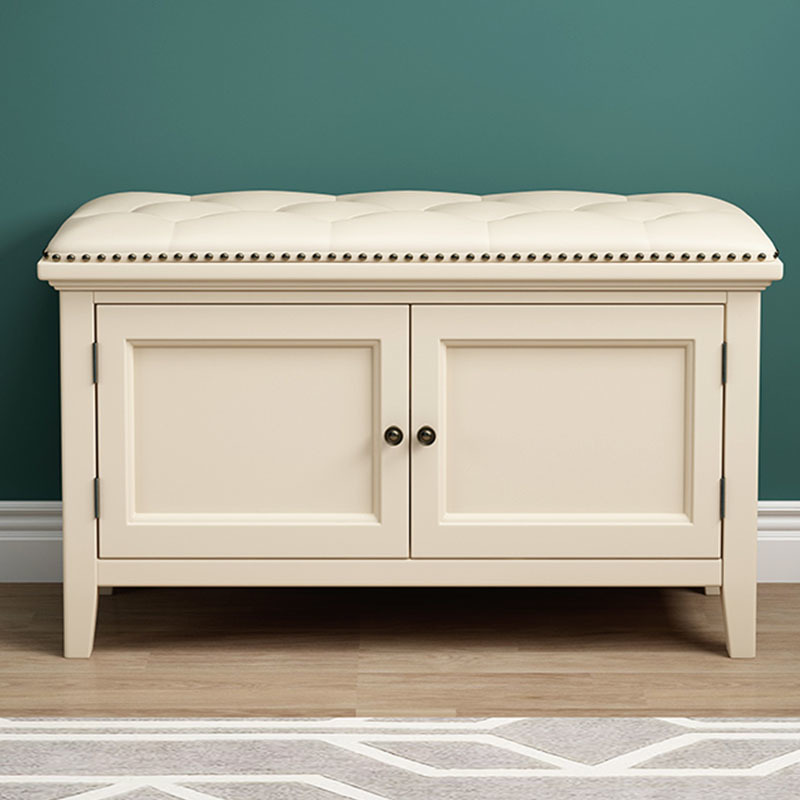 Nordic Leather Birch 2-Tier Tipping Shoe Storage Bench