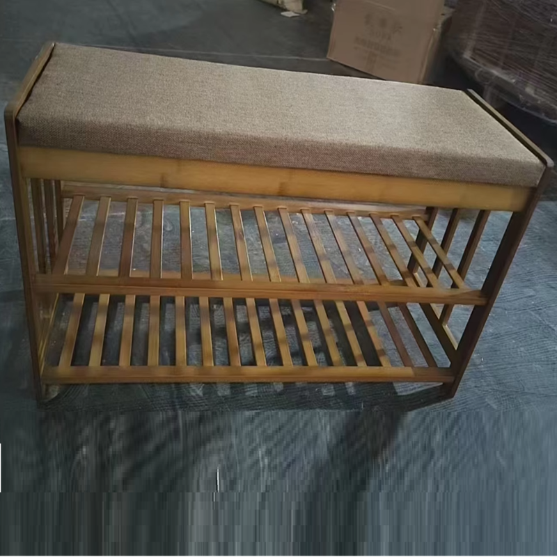 Minimalist Fabric Bamboo Rattan 2-Shelf Shoe Rack