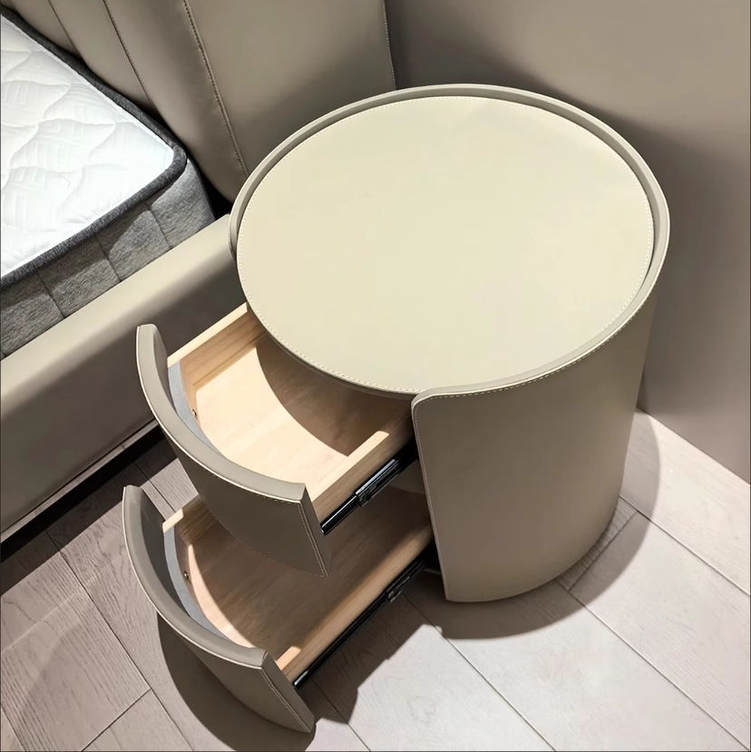 Luxury Rock Slab Saddle Leather Nightstand