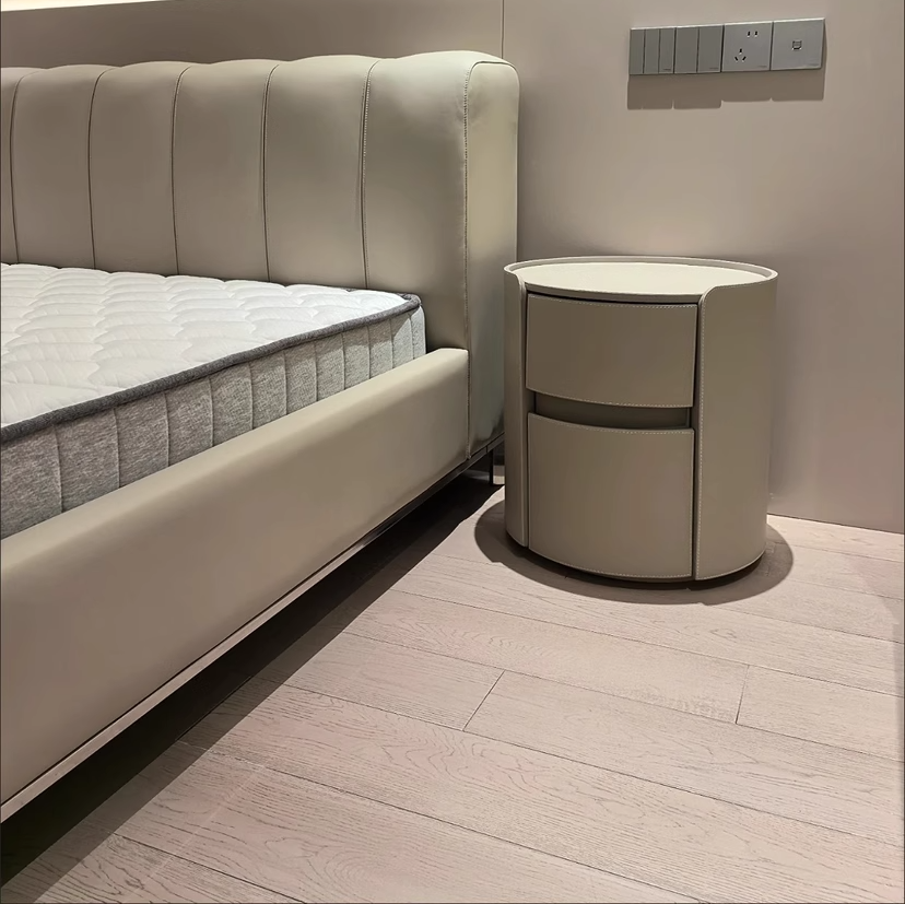 Luxury Rock Slab Saddle Leather Nightstand
