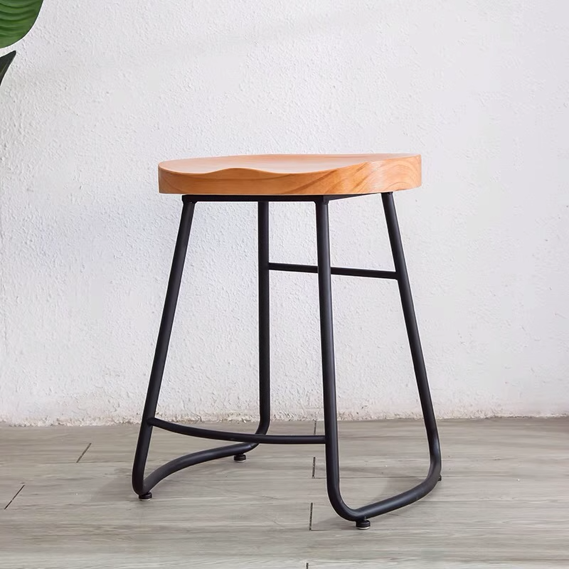 Minimalist Oval Iron Wood Bar Stool
