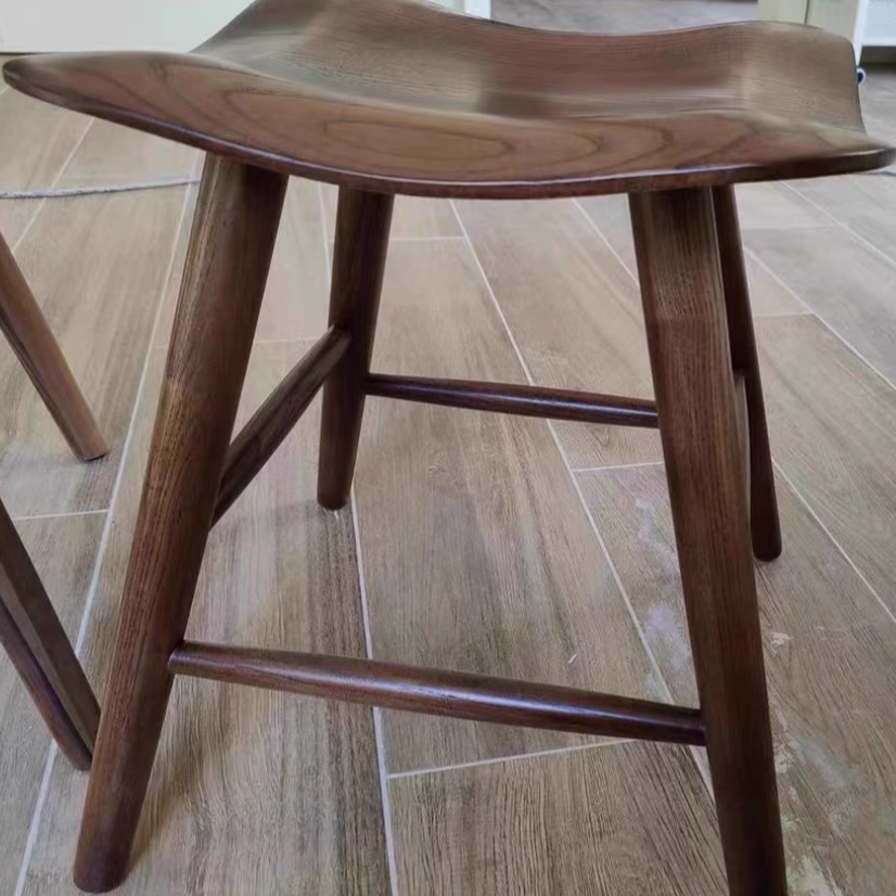 Nordic Ash Wood Square Vanity Stool