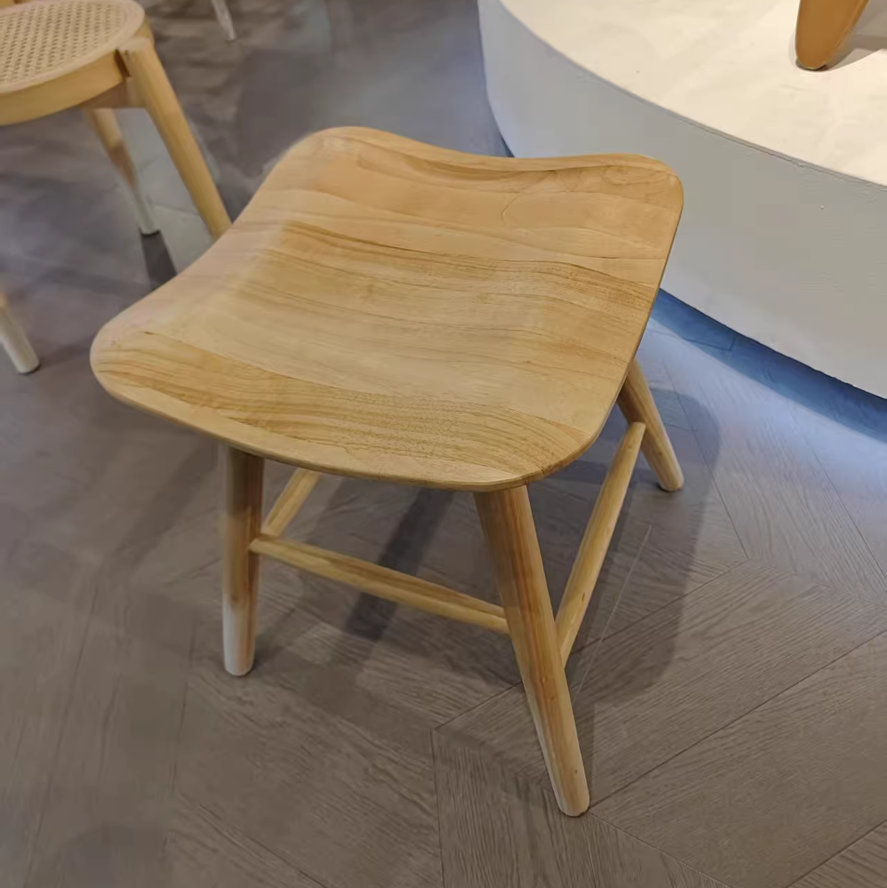 Nordic Ash Wood Square Vanity Stool