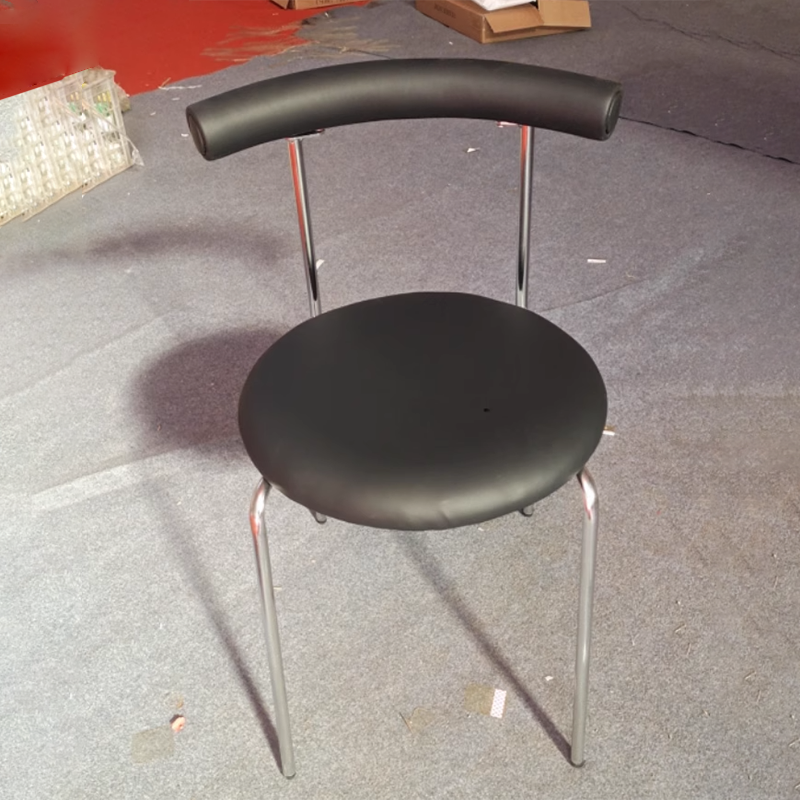 Minimalist Curved Leather Metal Dining Chair