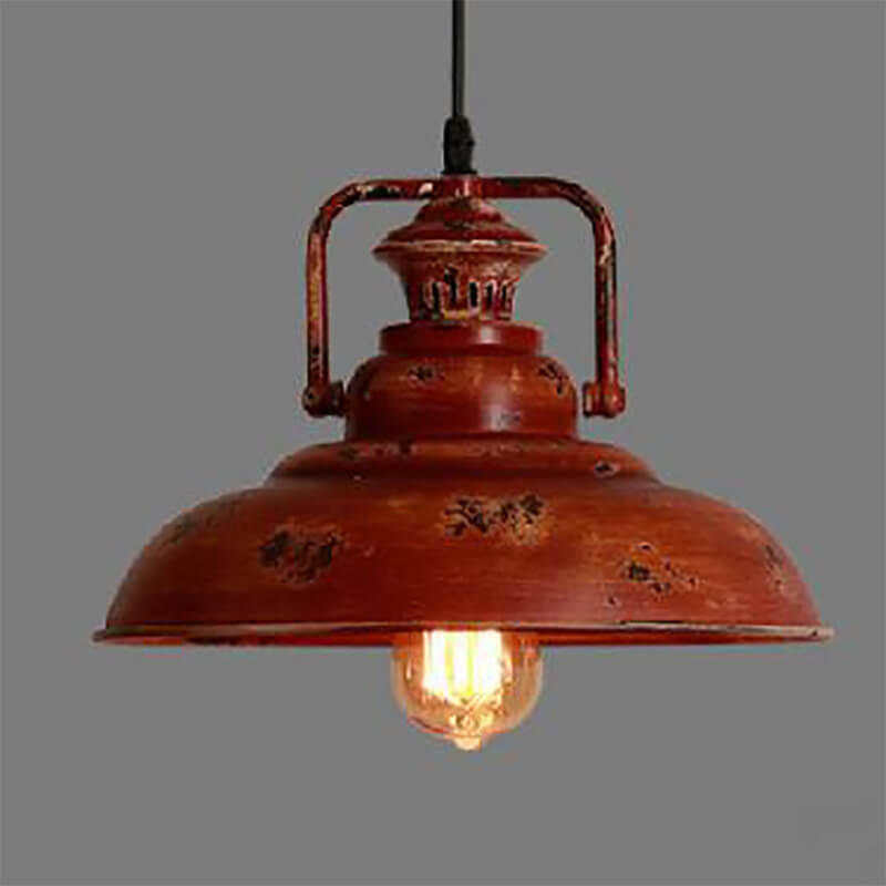 Retro Red Rust Dome Pendant Light
