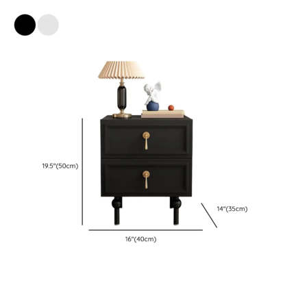 Mid-Century Black Wood 2-Drawer Nightstand