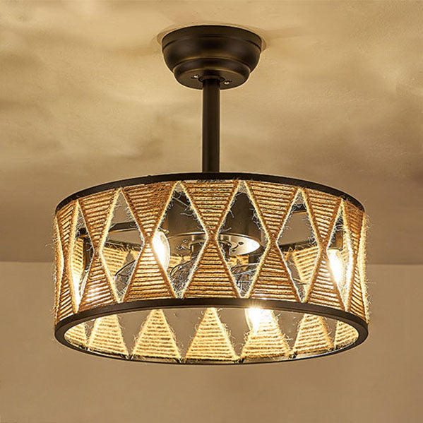 Industrial Round Twisted Rope Iron 4-Light Fan Light