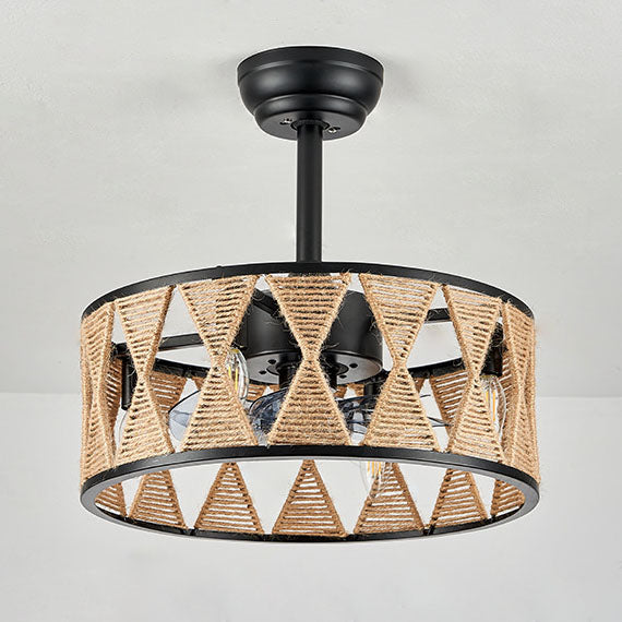 Industrial Hemp Rope Cylinder 4-Light Fan Light
