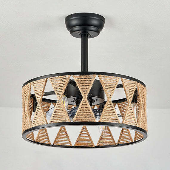 Industrial Hemp Rope Cylinder 4-Light Fan Light