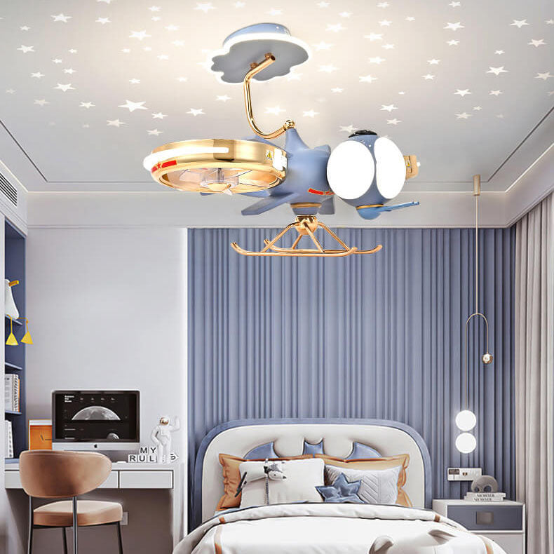 Modern Resin Cartoon Airplane LED Flush Mount Fan Light
