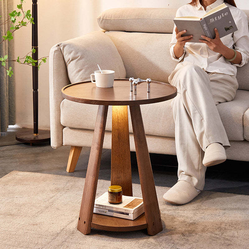 Modern Round Rubberwood 2-Tier End Table