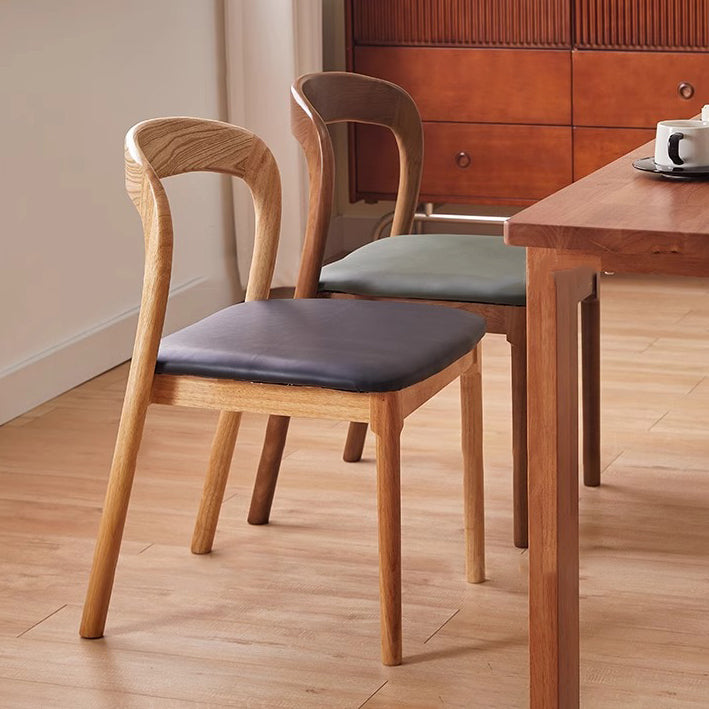 Vintage Braided Rope Wood Dining Chair — Black Frame + Black Microfiber Leather Seat