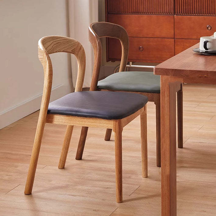 Vintage Braided Rope Wood Dining Chair — Black Frame + Black Microfiber Leather Seat