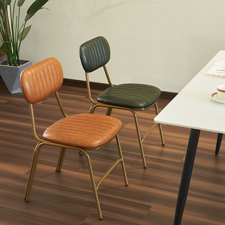 Industrial Leather Iron Striped Dining Chair — Black