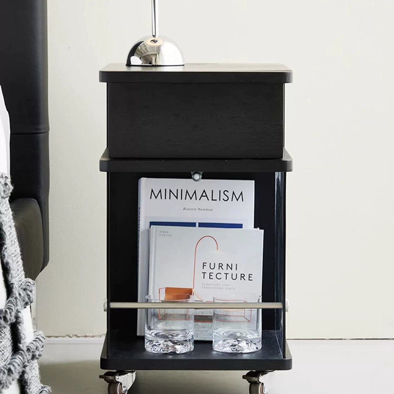 Minimalist Solid Wood Glass Square Nightstand 1-Cabinet
