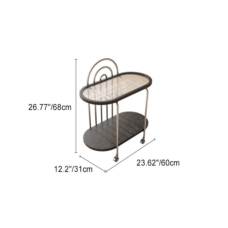 Minimalist Oval Glass Metal 2-Tier Coffee Table