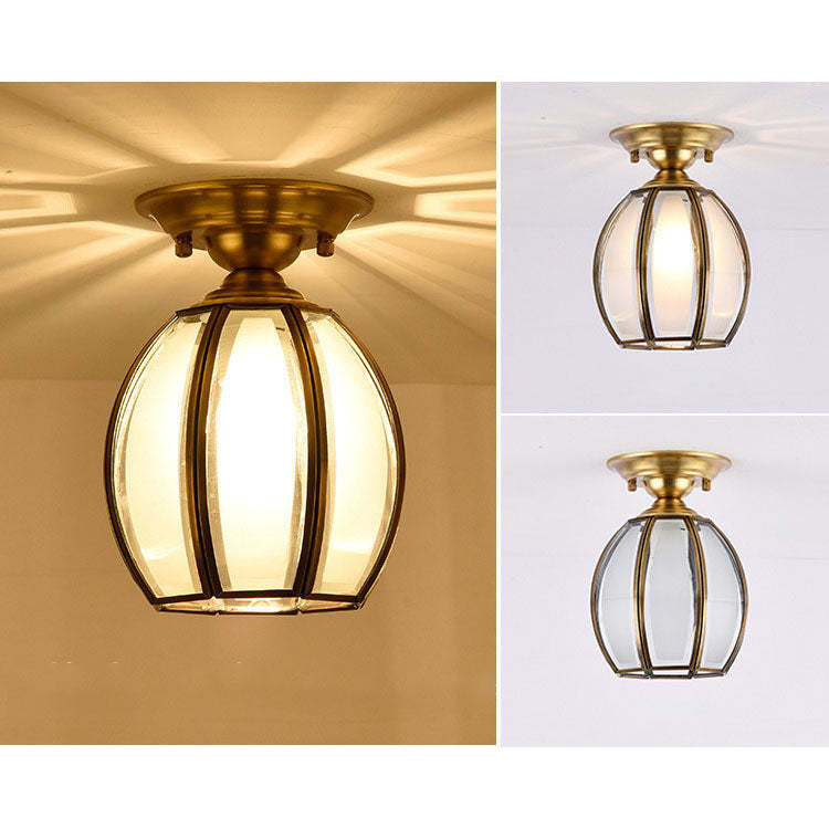 European Brass Glass Cone Ceiling Light