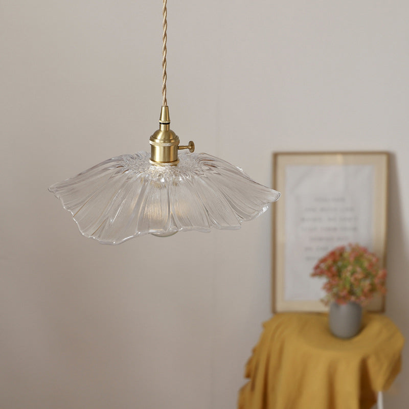 Vintage Lotus Leaf Glass Brass Pendant