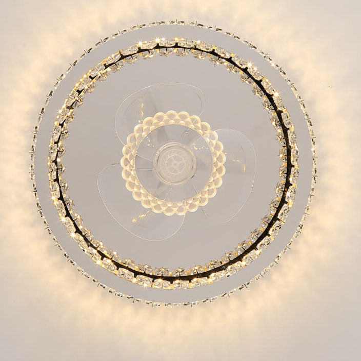 Modern Crystal Stainless Steel LED Flush Mount Fan Light