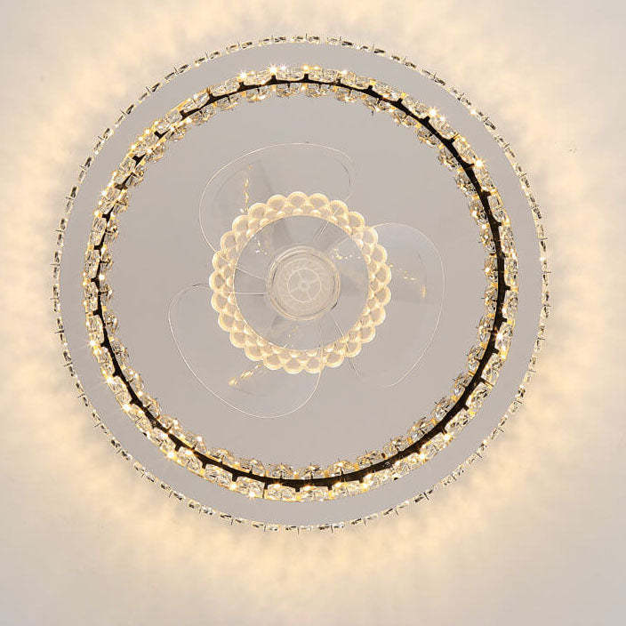 Modern Crystal Stainless Steel LED Flush Mount Fan Light