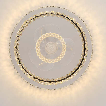 Modern Crystal Stainless Steel LED Flush Mount Fan Light
